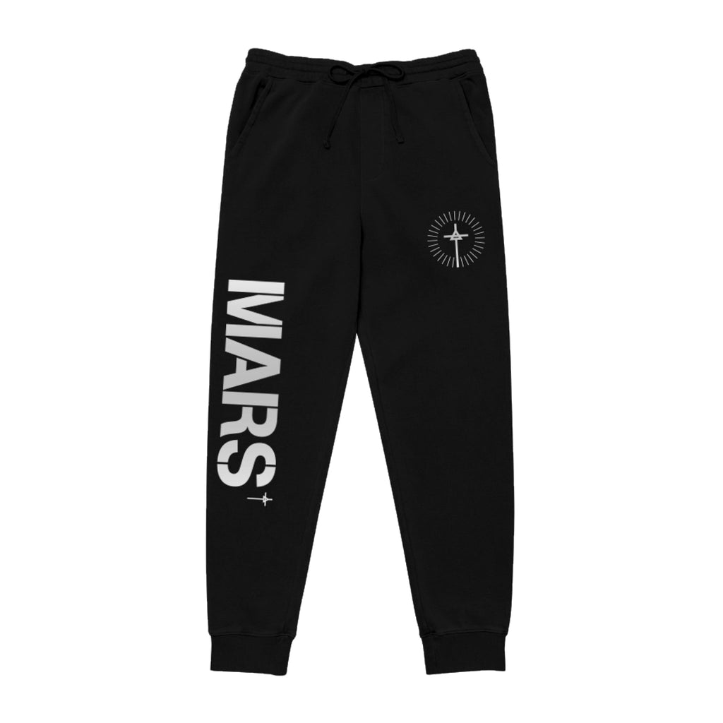 BLACK SWEATPANTS WITH MARS IN SILVER FOIL 