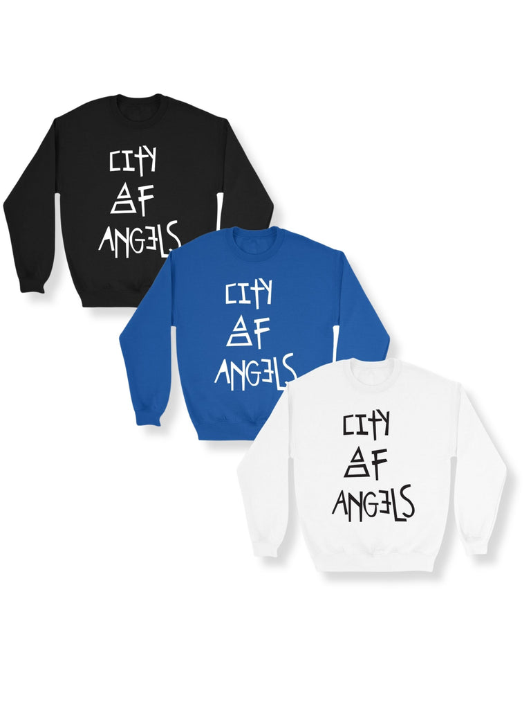 Full front flat-lay of the City of Angels graphic sweatshirt bundle.