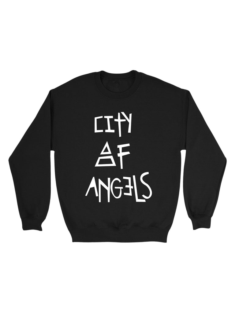 Front flat-lay of the black City of Angels graphic print sweatshirt