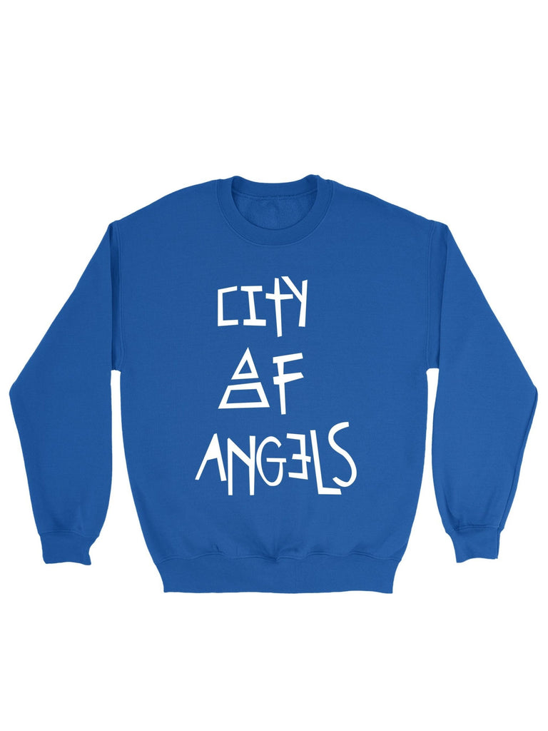 Front flat-lay of the royal blue City of Angels graphic print sweatshirt