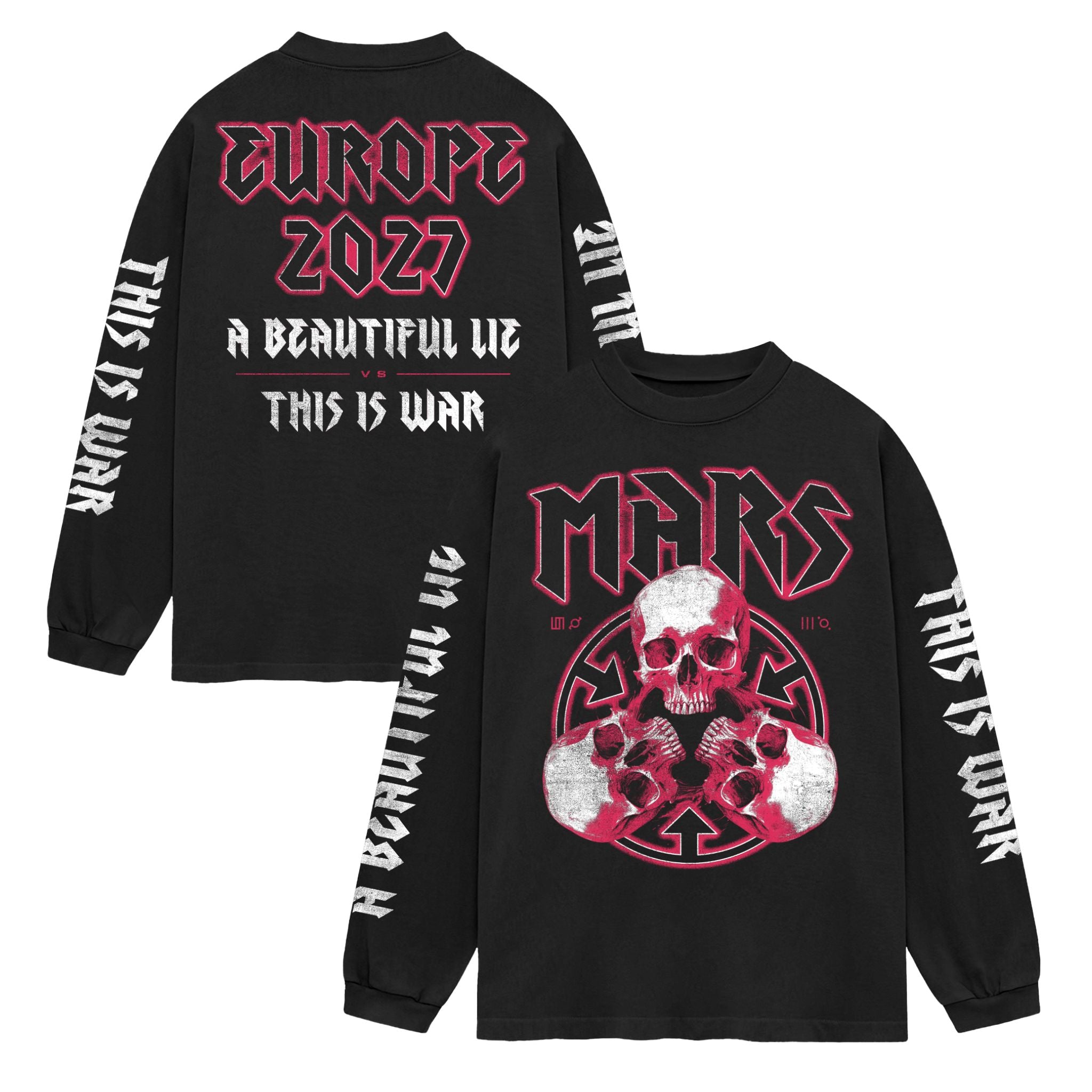 European Tour 2027 Red Skulls Long Sleeve Tee – Thirty Seconds To