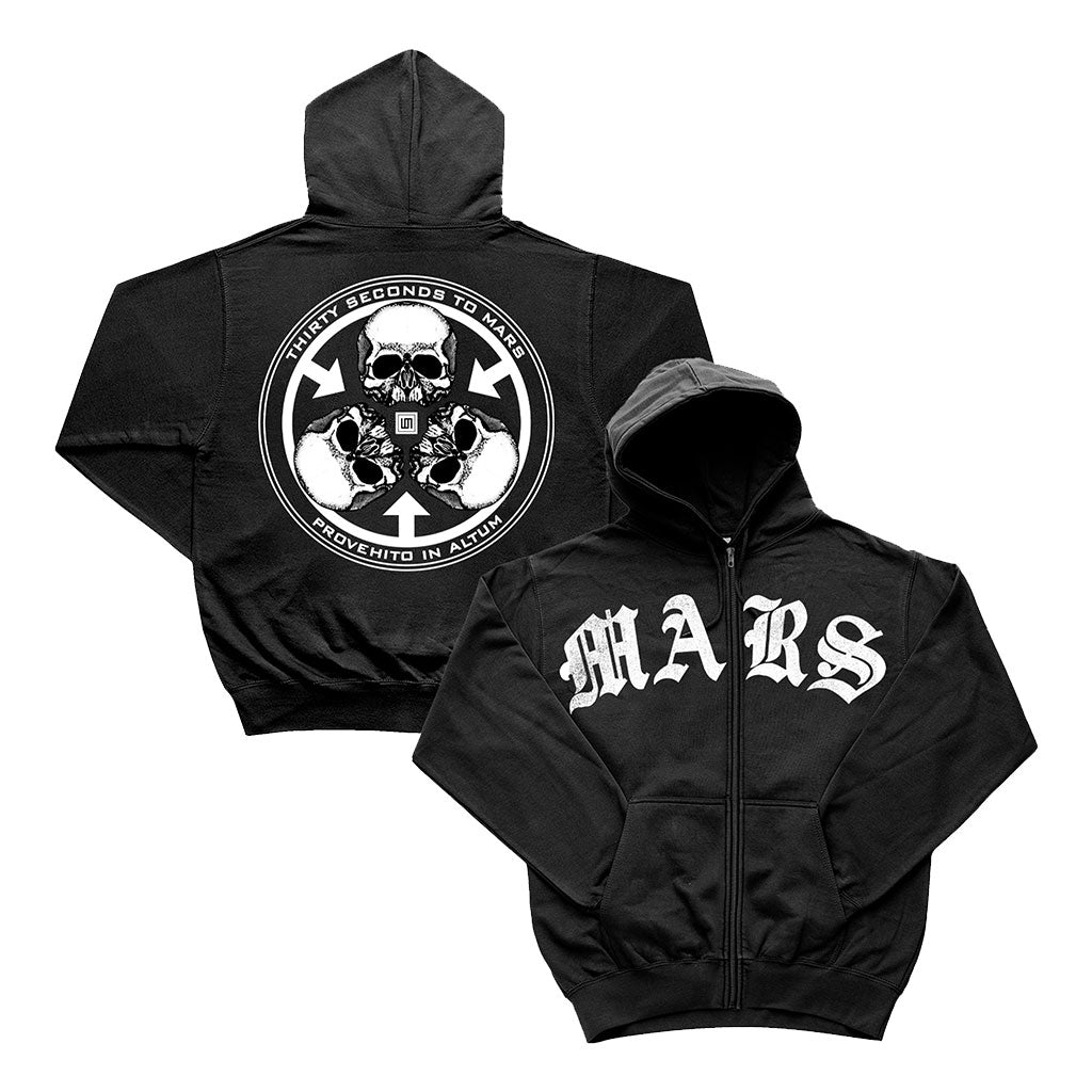 Thirty Seconds To Mars Holiday Zip Hoodie with Trinity Skull