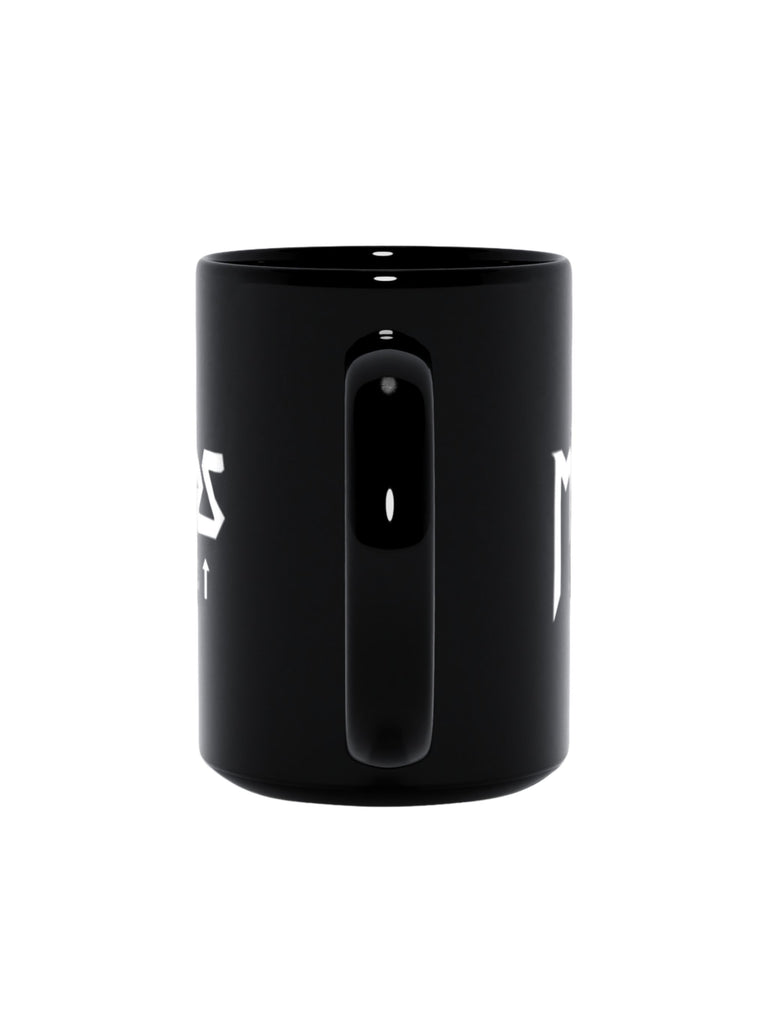 Black mug with bold white text featuring the Thirty Seconds to Mars symbols — perfect for fans of the band and modern rock merchandise.